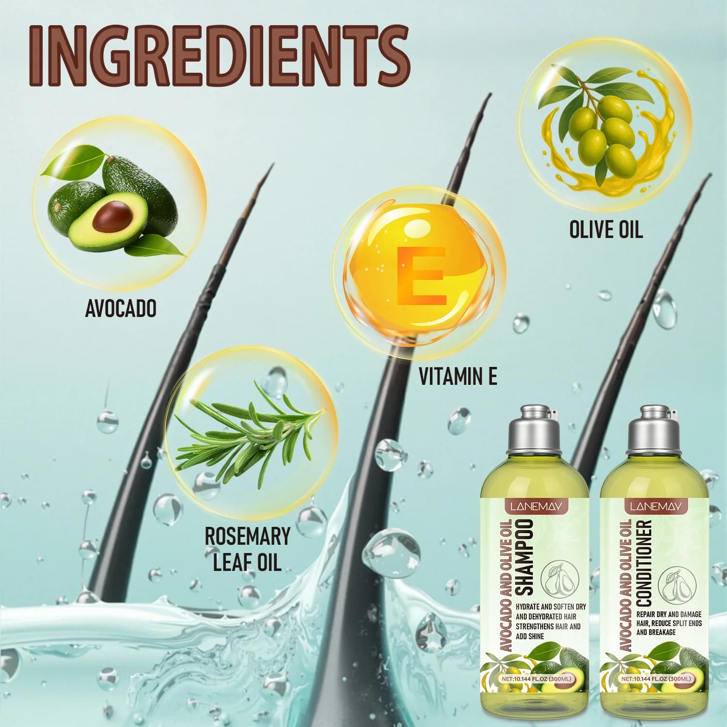 Ensemble shampoing et après-shampoing à l'avocat et à l'huile d'olive – 300 ml + 300 ml. Spécialement conçu pour les cheveux secs et abîmés, ce duo nourrissant h
