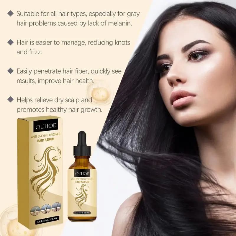 Huile Capillaire Noircissante Naturelle pour Cheveux Noirs, Nettoyante, Fortifiante, Nourrissante, Réparatrice pour Cheveux Blancs et Gris
