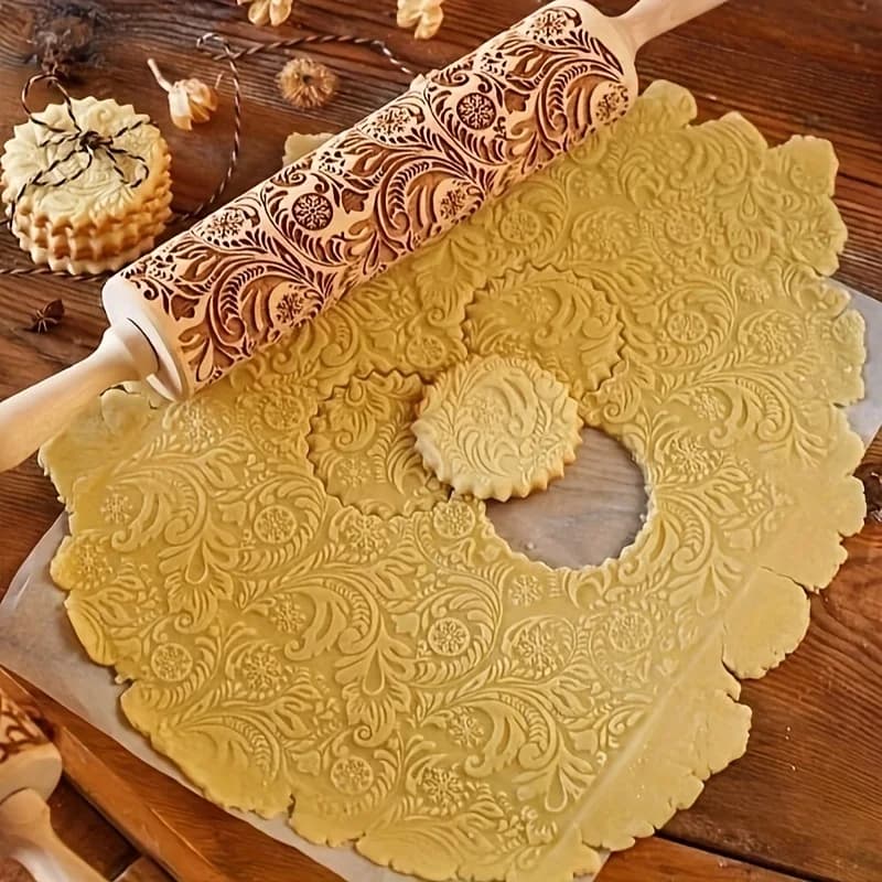 Rouleau à pâtisserie gravé en gaufrage, outil de cuisson, biscuits, Fondant, gâteau, pâte, rouleau à motifs, accessoires de cuisine, 1 pièce