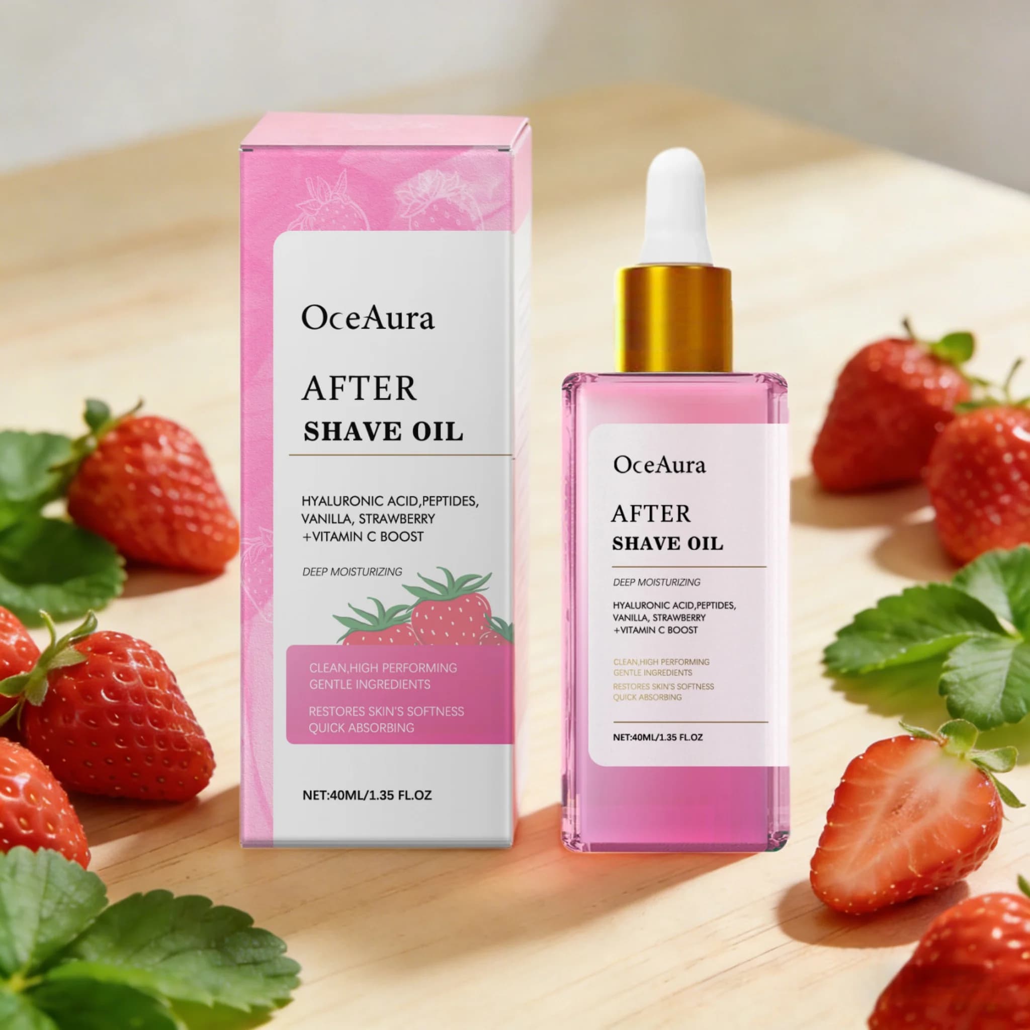 Huile après-rasage OceAura à la fraise et à la vanille, hydratante, apaisante pour la peau, pour les zones intimes et les jambes, prévient la repousse des poils, huile corporelle