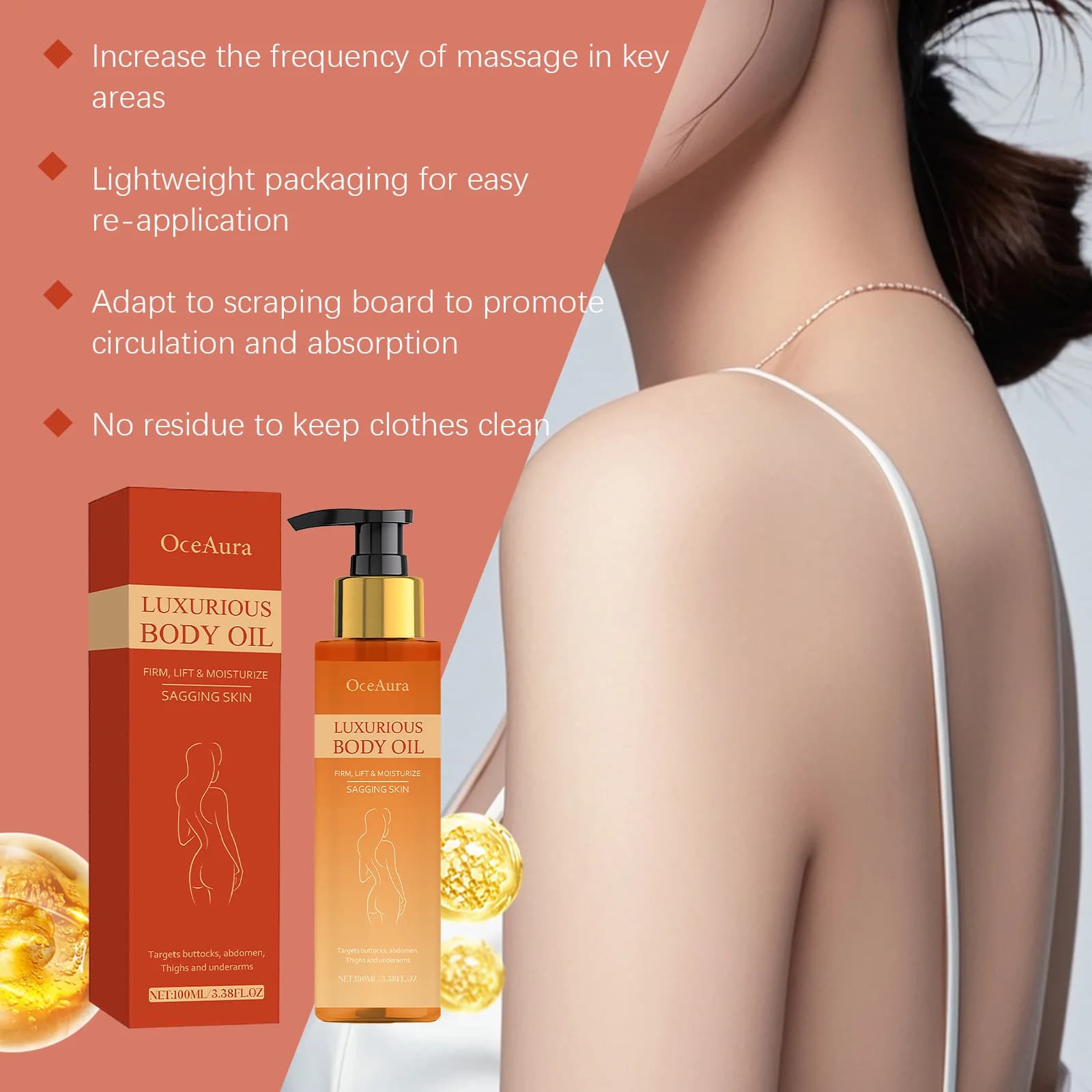 Huile corporelle Lifting et raffermissante, raffermit la peau affaissée, hydratant en profondeur, peau sèche, réparatrice, adoucit, magique, huile nourrissante de luxe, 100ml