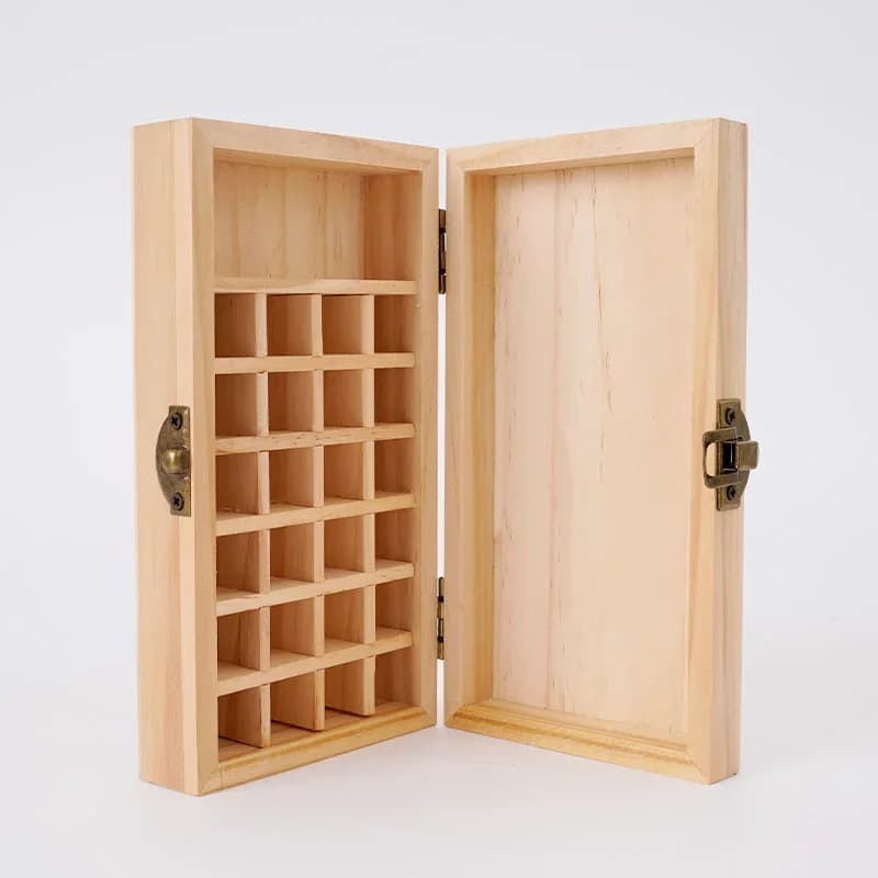 Boîte d'huiles essentielles de grande capacité, boîte de stockage d'huiles essentielles en bois massif pur à 25 grilles