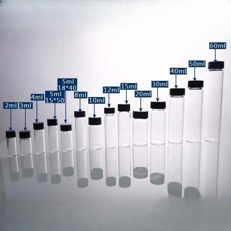 Flacons d'échantillons en verre transparent de 3 ml à 50 ml, flacons d'huile essentielle, flacons de laboratoire, récipients pour chimie