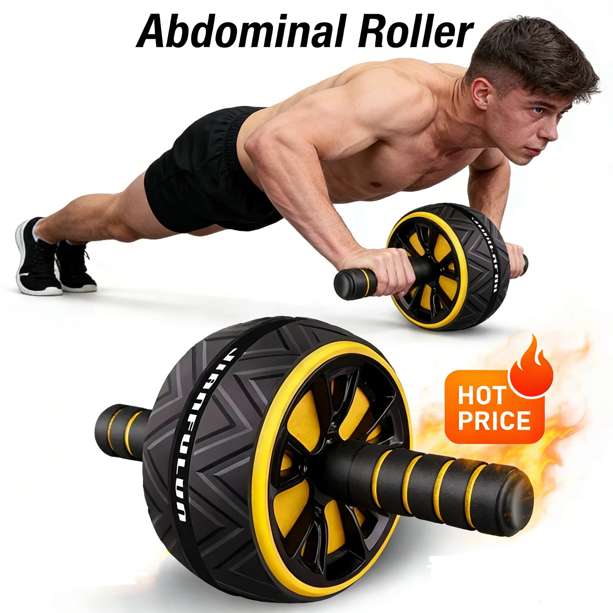 Rouleaux abdominaux silencieux à double roue pour l'entraînement du tronc, équipement de fitness avec base antidérapante pour hommes et femmes, entraînement à domicile