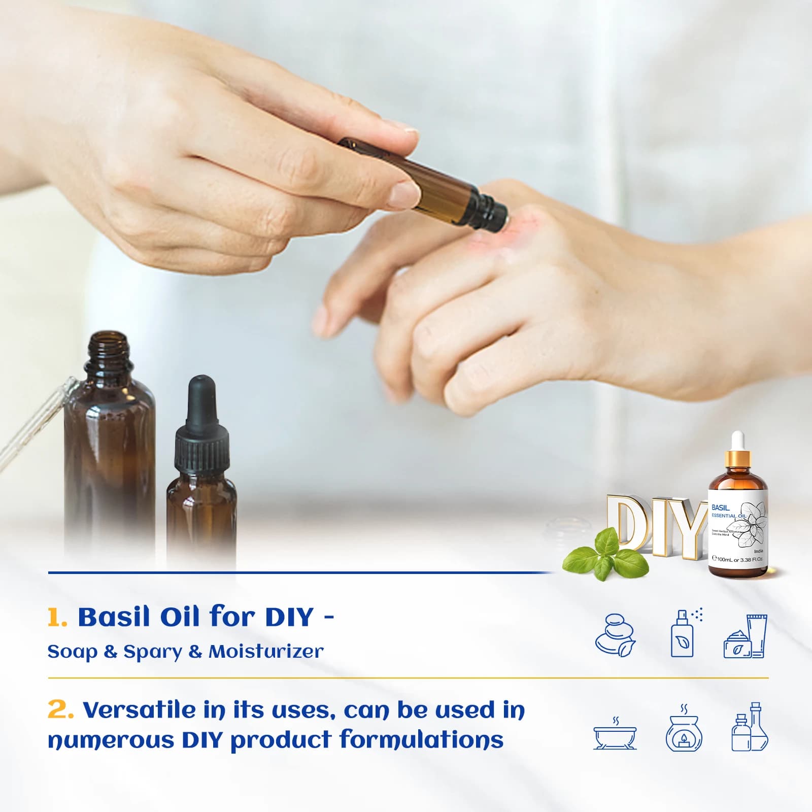 HIQILI huile essentielle de basilic naturel 100ML pour diffuseur d'aromathérapie bricolage savon fabrication de bougies Relaxation encens citron lavande