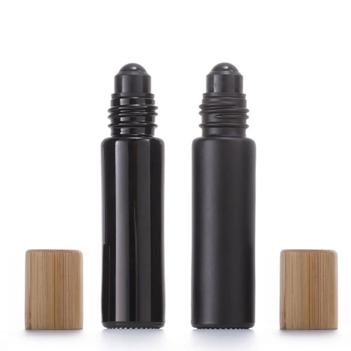 1X 10X 5ML 10ML verre noir rouleau sur bouteille huile essentielle naturel obsidienne boule rouleau pour parfum aromathérapie rechargeable bambou