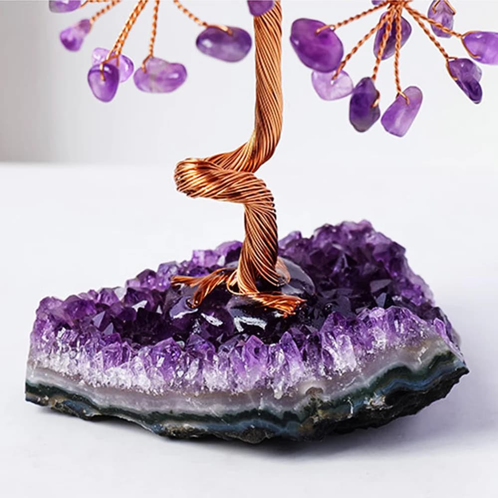 Arbre en grappe de cristal d'améthyste naturelle – Base en pierre concassée pour la décoration de la maison