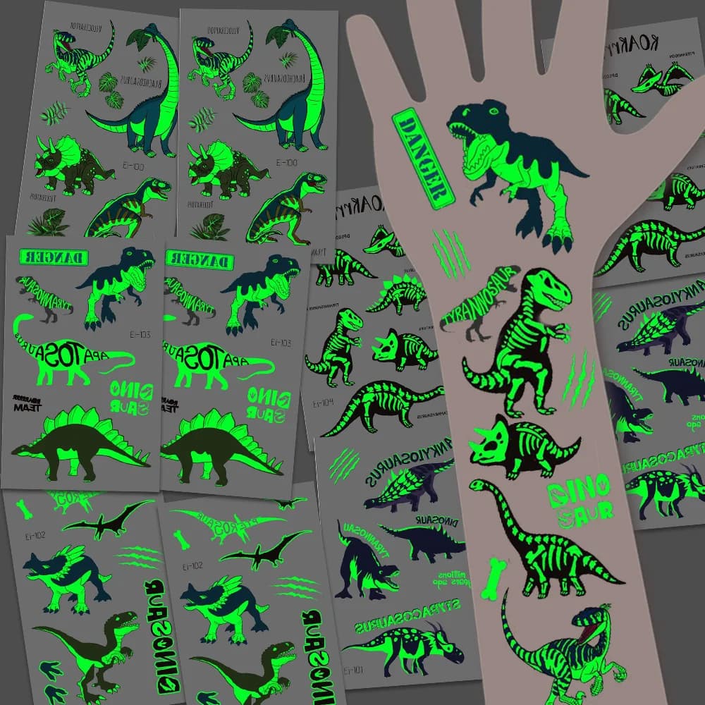 Tatouages temporaires De dinosaure lumineux