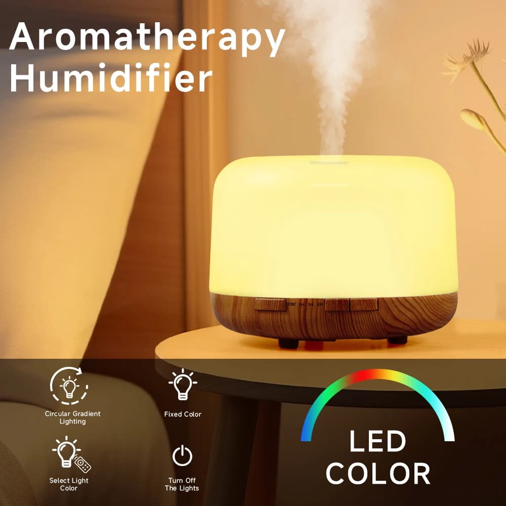 Diffuseur d'huiles essentielles de 500ml, diffuseur silencieux de brume d'aromathérapie, humidificateur d'air ultrasonique avec télécommande avec fonction de synchronisation