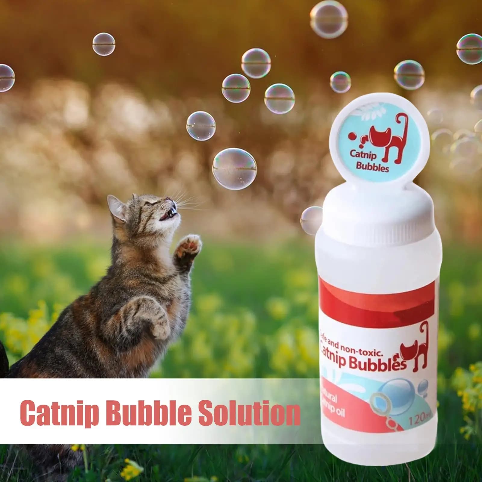 Savon à bulles à la catnip 120 ml, spray d'huile essentielle de catnip, jouets interactifs pour chat, bulles amusantes, jouets interactifs pour animaux de compagnie, sûrs et inoffensifs