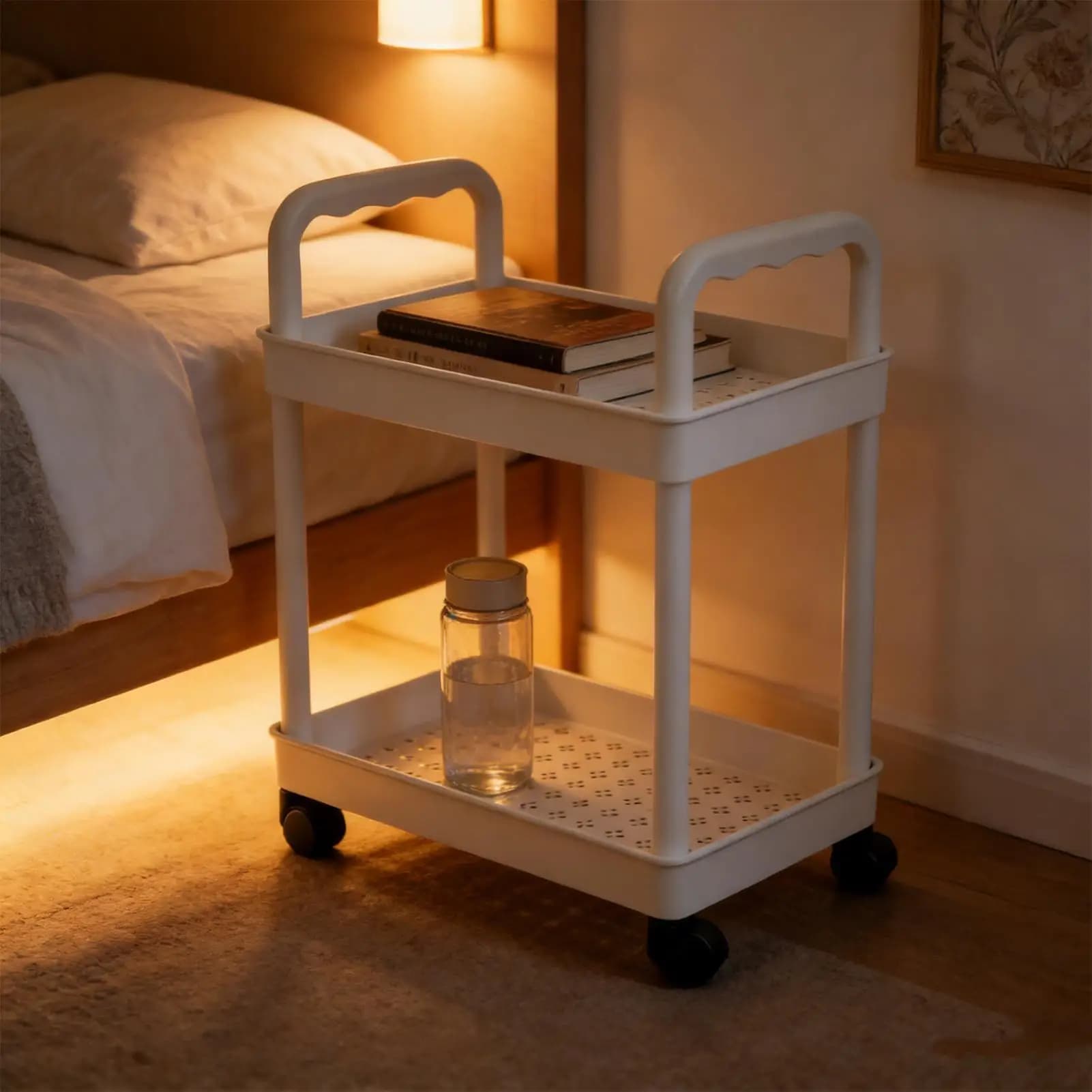 Chariot de rangement roulant à 2 niveaux, meuble mobile avec roulettes, chariot d'artisanat pour la maison, la cuisine, la salle de bain, le garde-manger, la buanderie, le garage