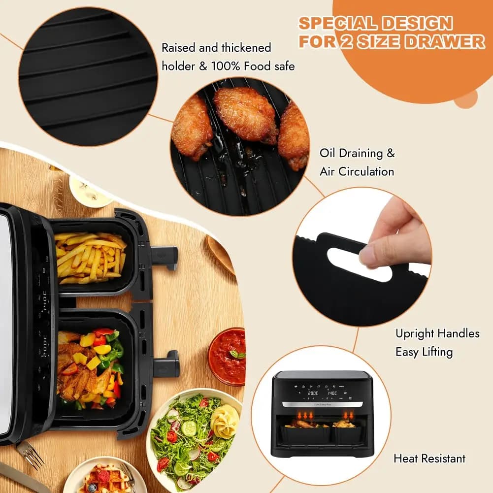 Ensemble de moules de friteuse à Air en Silicone, pour Tefal 5,2/3,1 l, double panier rectangulaire, antiadhésif, doublures de cuisson pour four, accessoires de cuisine