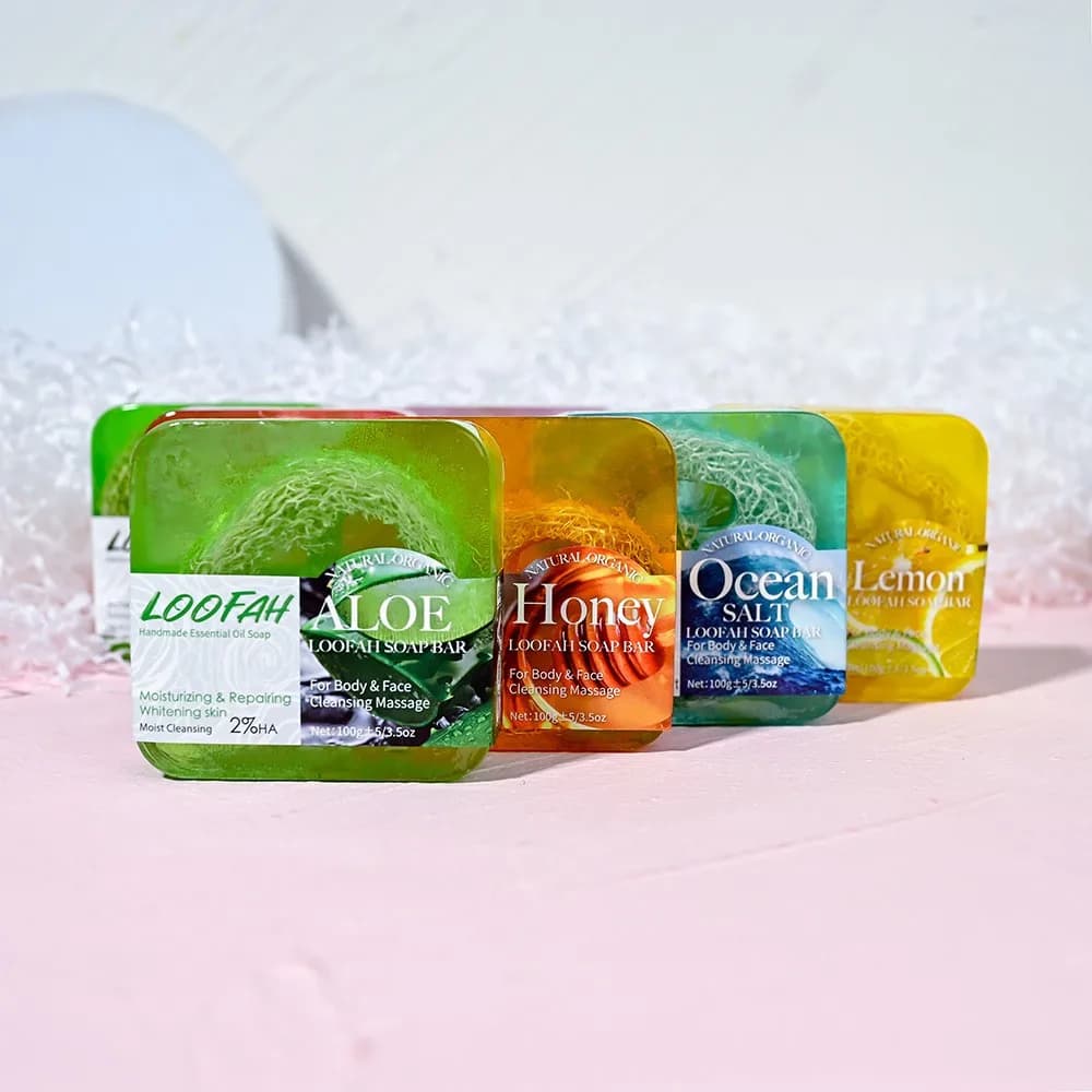Savon Loofah à l'huile de lavande biologique, 100g, citron naturel, blanchissant, barre de lavage du visage et du corps