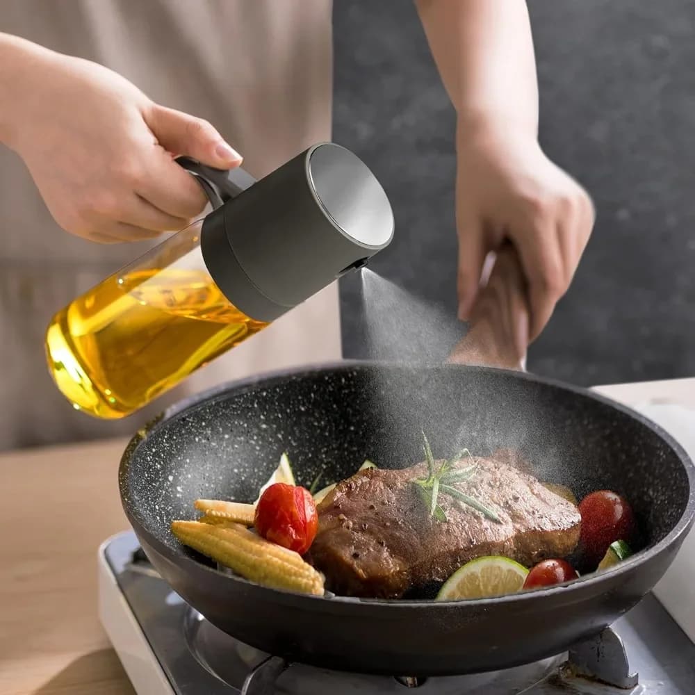 Pulvérisateur d'huile en verre pour friteuse à air – Distributeur d'huile d'olive 2-en-1, bouteille vaporisateur de cuisson à fine brume, pulvérisateur d'huile rechargeable anti-fuite