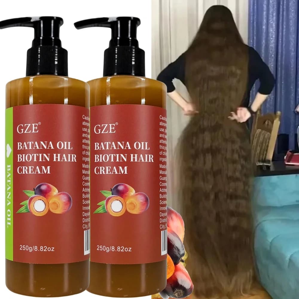 GZE – crème capillaire à l'huile de Batana, biotine, cheveux forts, Anti-rupture, réparation des pointes fourchues, soyeux pour cheveux secs, 2 paquets