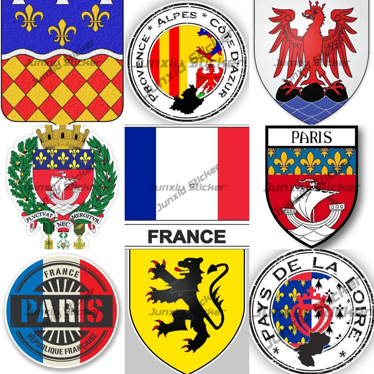 France North Reglon Discuting Charente Coat of Arms Sticker, France Paris Tour Eiffel Périphérique De Triomph Pays De La Loire Seal