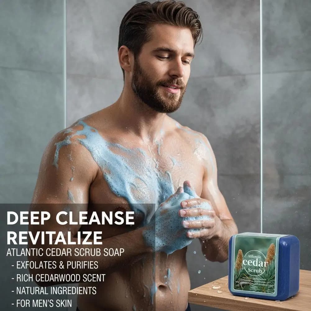 Savon à l'huile essentielle de cèdre pour hommes, savon de voyage portable pour hôtel, nettoyage en profondeur, parfum boisé, savon fait à la main, savon pour le visage et le corps
