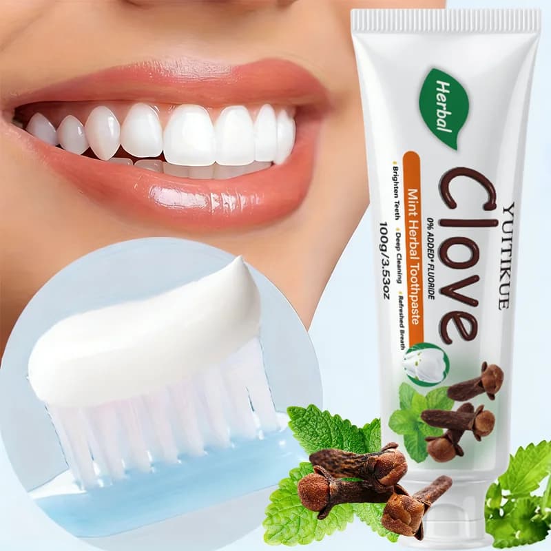YUITIKUE Dentifrice Herbal Menthe Clou de Girofle 100g Sans Fluorure pour un Nettoyage en Profondeur, des Dents Éclatantes et une Haleine Fraîche