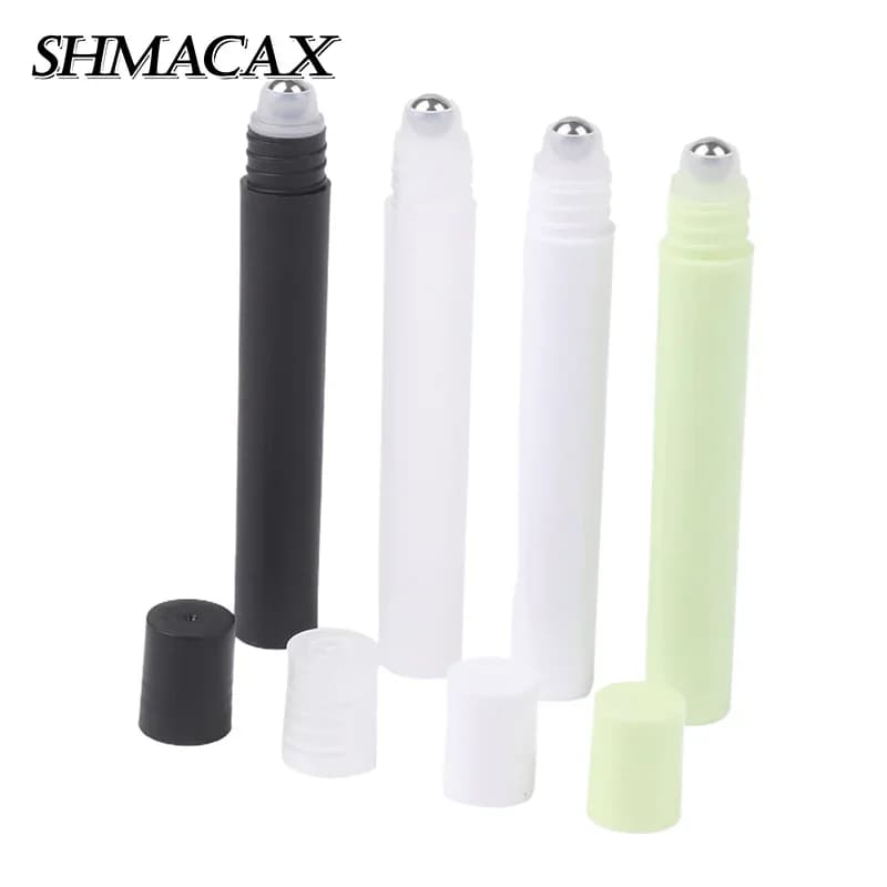 Bouteille vide de boule de rouleau de parfum de 10ml sur le récipient d'huile de liquides d'acier inoxydable en plastique porte-bouteilles rechargeables