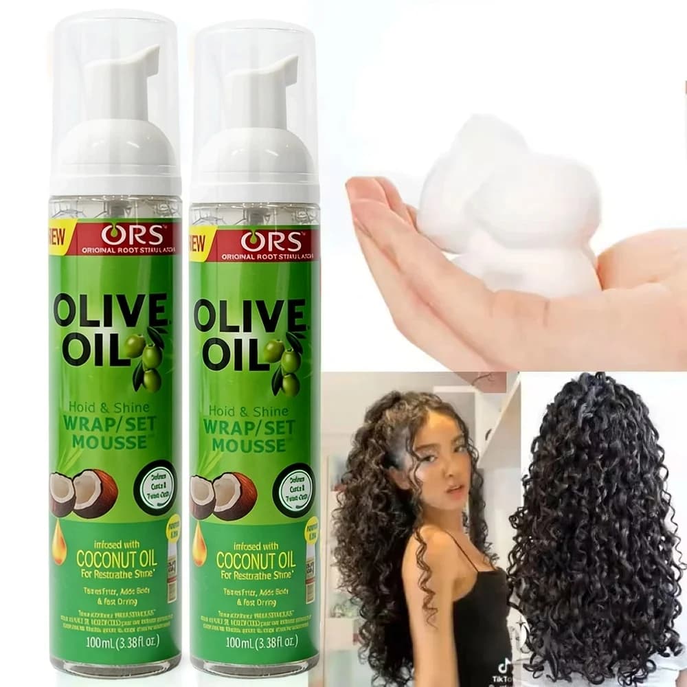 Mousse pour cheveux bouclés (100 ml) pour perruques, mousse coiffante à l'huile d'olive à tenue forte, mousse anti-frisottis pour coiffer les cheveux des femmes