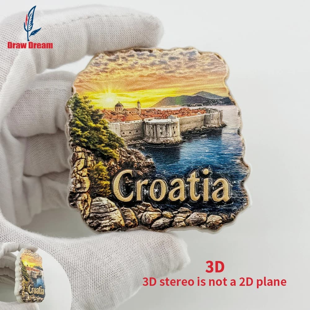 Aimant de réfrigérateur 3D créatif Coucher de soleil en bord de mer de Croatie