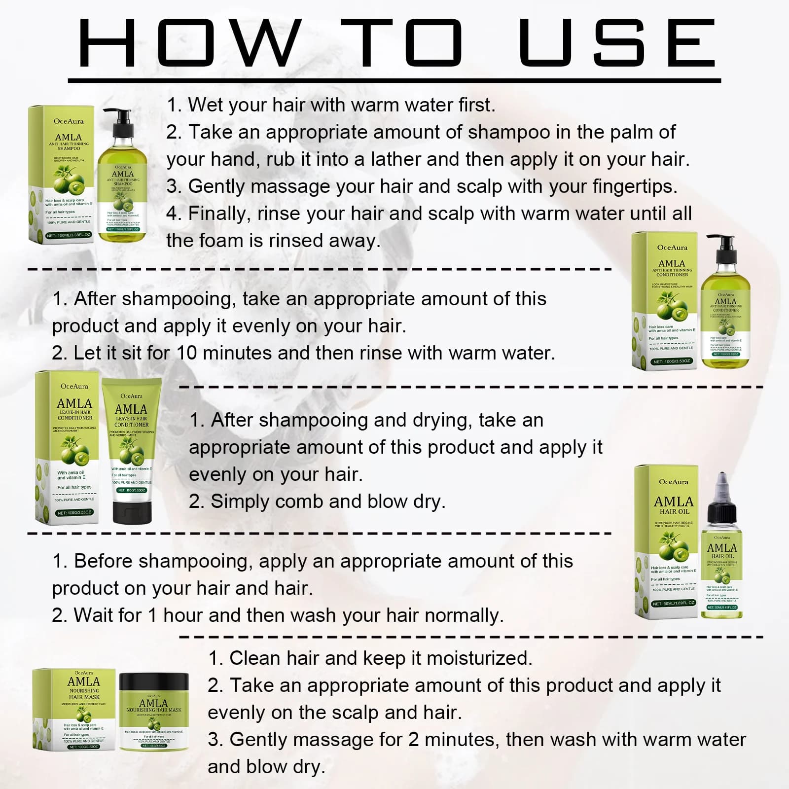 Ensemble de soins capillaires naturels à l'huile de ricin, shampoing nourrissant, revitalisant, réparation, teinture à chaud, huile endommagée, parfum brillant, masque de soin pour cheveux