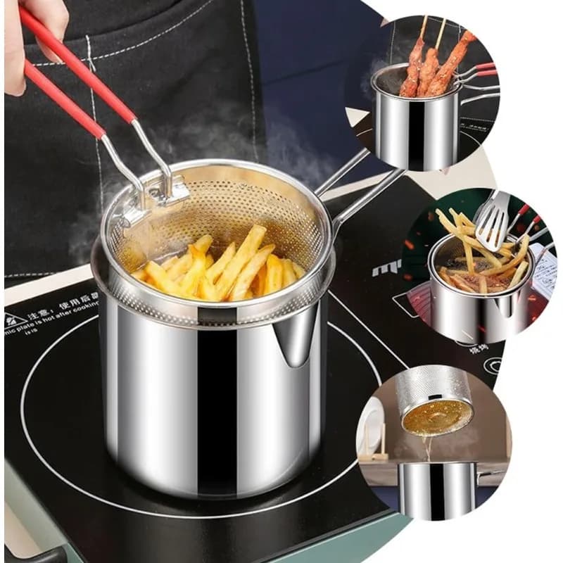 Friteuse en acier inoxydable, petite friteuse domestique avec filtre, pour frites et ailes de poulet, friteuse multifonctionnelle pour la maison