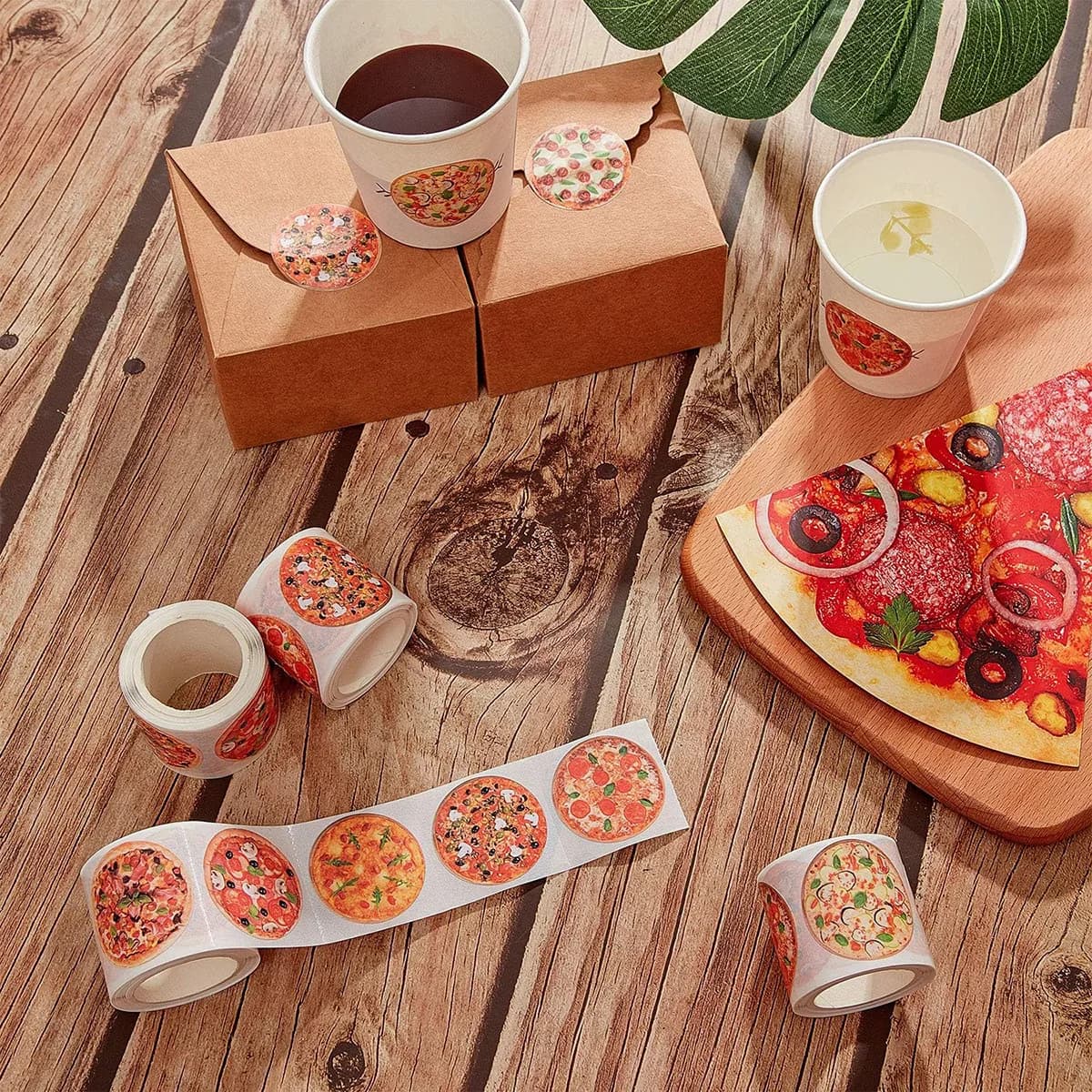 Rouleau d'autocollants pour pizza de 2,5 cm, 500 pièces, délicieux autocollants sur le thème de la cuisine italienne pour les fêtes d'enfants, le scrapbooking et les cadeaux de récompense