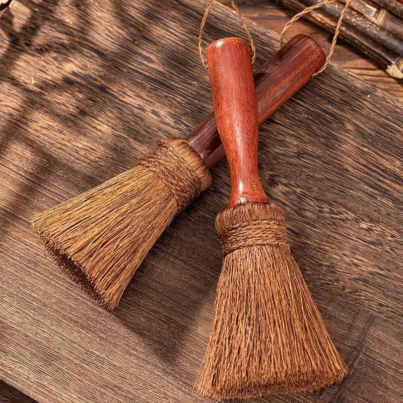 Brosse de nettoyage en soie de palme à manche en bois pour casseroles, antiadhésive, pour cuisinière, vaisselle, poils doux, produits de nettoyage