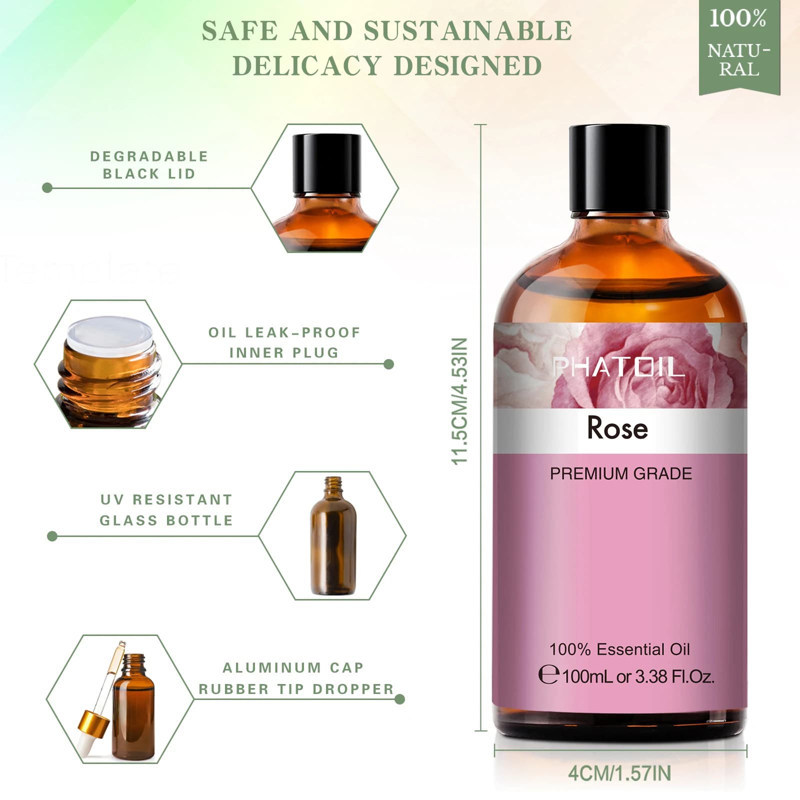 Humidificateur d'huiles essentielles de roses naturelles pures, 100ML, diffuseur de lavande, vanille, menthe poivrée, geranium, gants, basilic, arbre à thé, huile aromatique