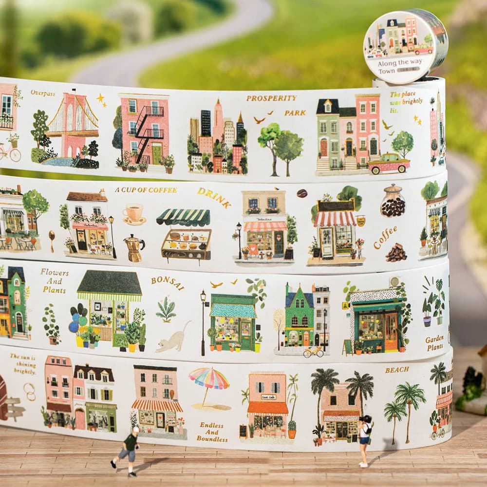 1 à 6 rouleaux de rubans Washi à thème maisons de ville en bord de route, matériel pour scrapbooking, parfait pour le journalisation et les fournitures de scrapbooking DIY