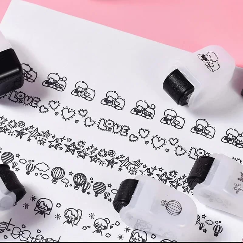 Rouleau de tampons à motifs de dessins animés et de fleurs, créatif DIY, pour graffiti, carnets et peinture, fournitures de papeterie et de journalisation