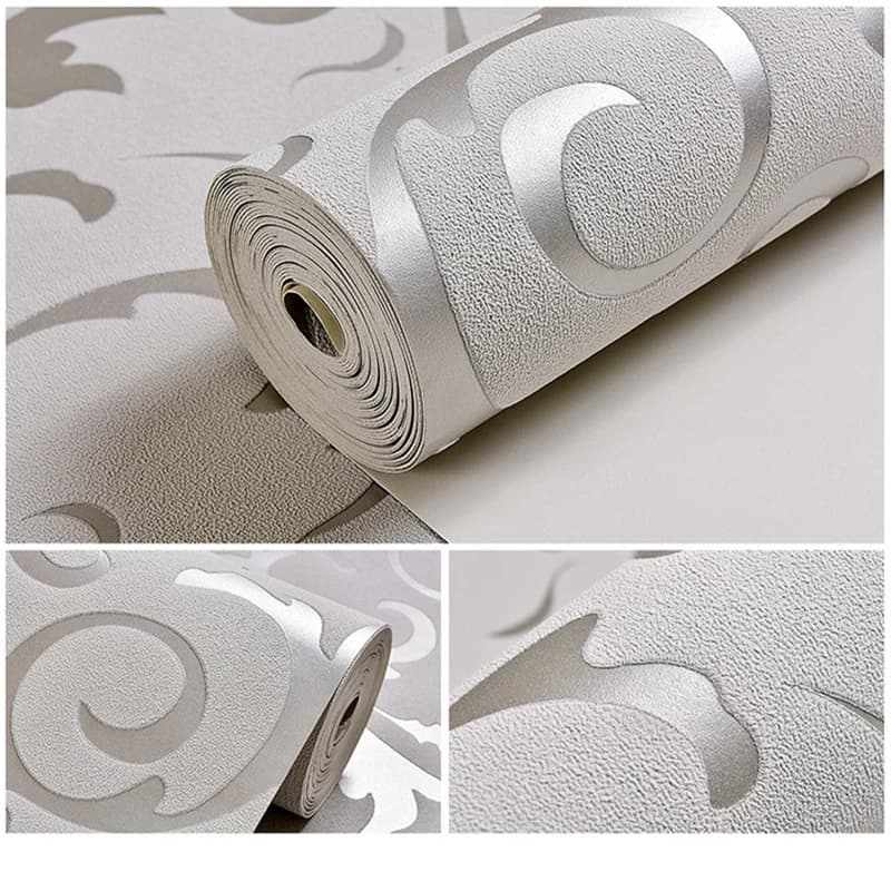 Papier peint victorien damassé argent/or, revêtement mural gaufré, rouleau de papier peint floral argenté de luxe à motif feuille de Medlar pour la maison