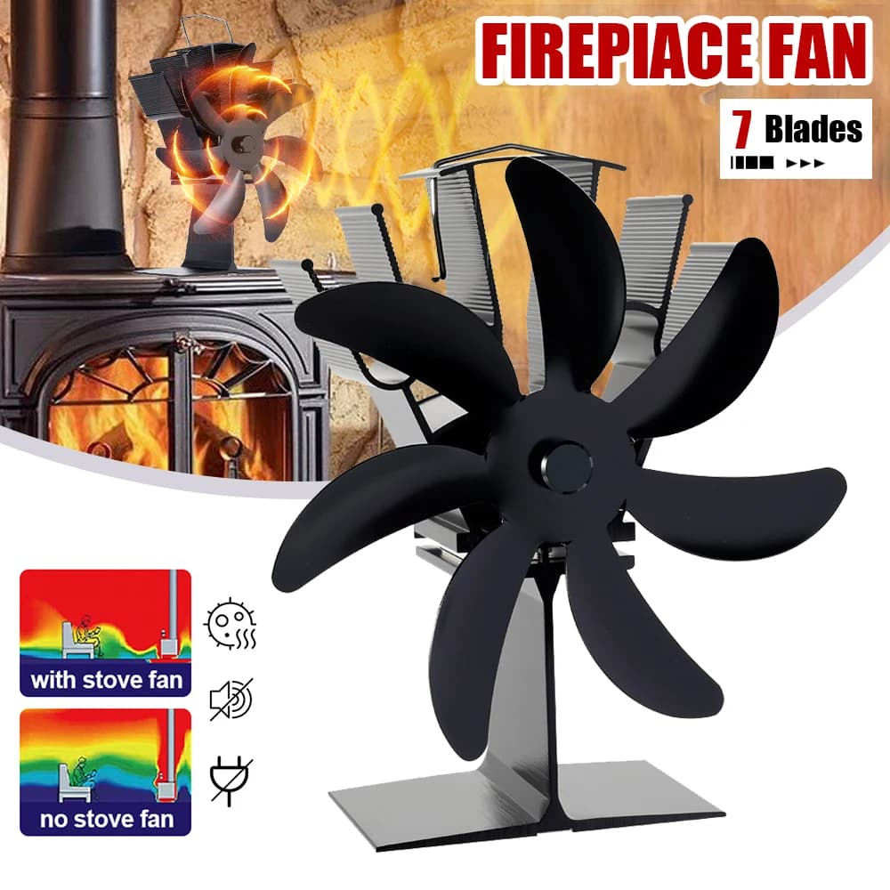 7 pales poêle ventilateur chaleur alimenté cheminée