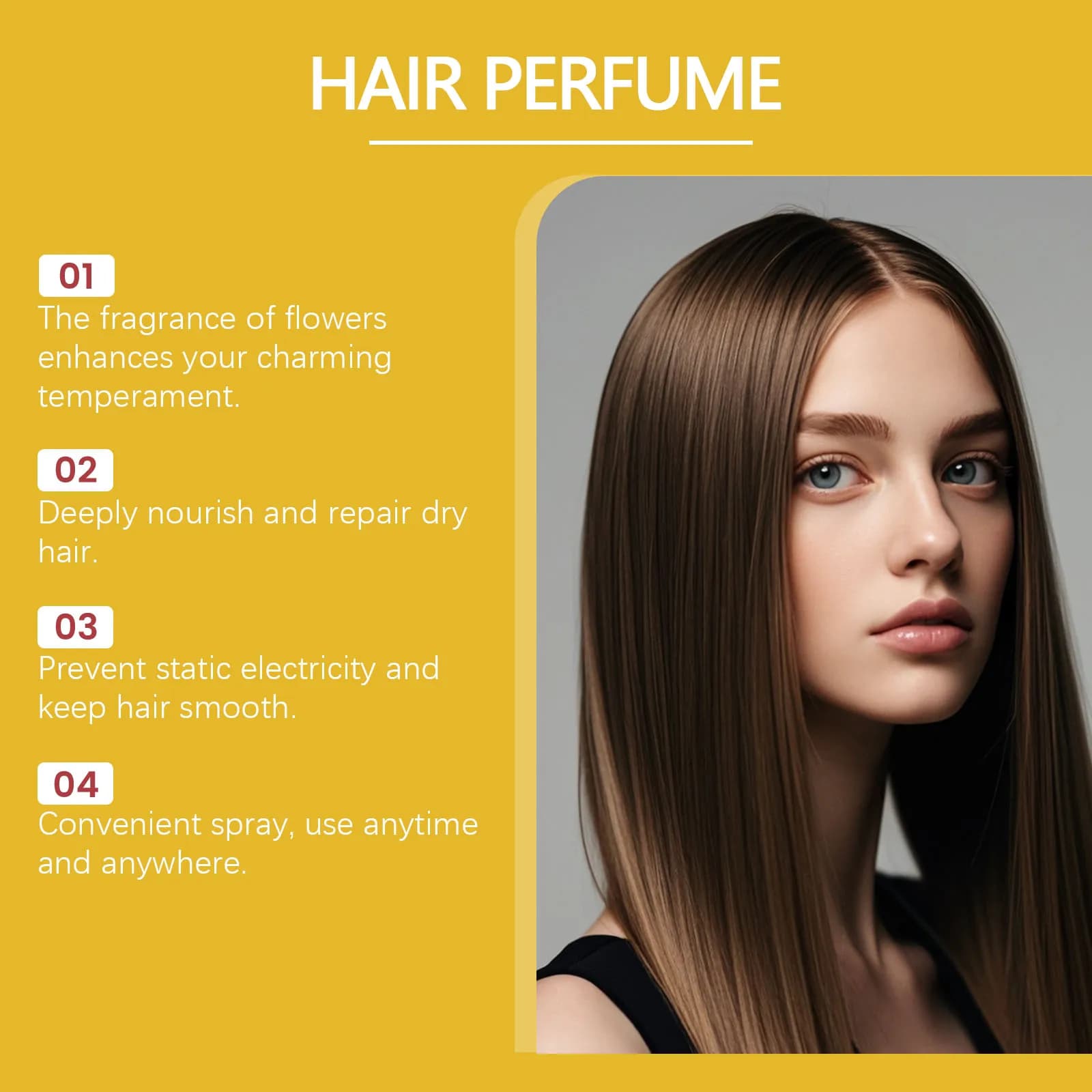 Spray parfumé pour cheveux floraux, parfum longue durée, soin nourrissant doux, soin hydratant pour les cheveux à usage quotidien