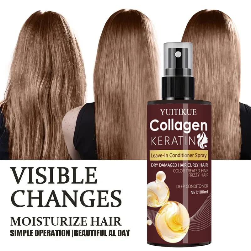 La spray capillaire au collagène et à la kératine nourrit les racines des cheveux, le massage du cuir chevelu, répare les cheveux, solution de soin capillaire à contrôle de l'huile