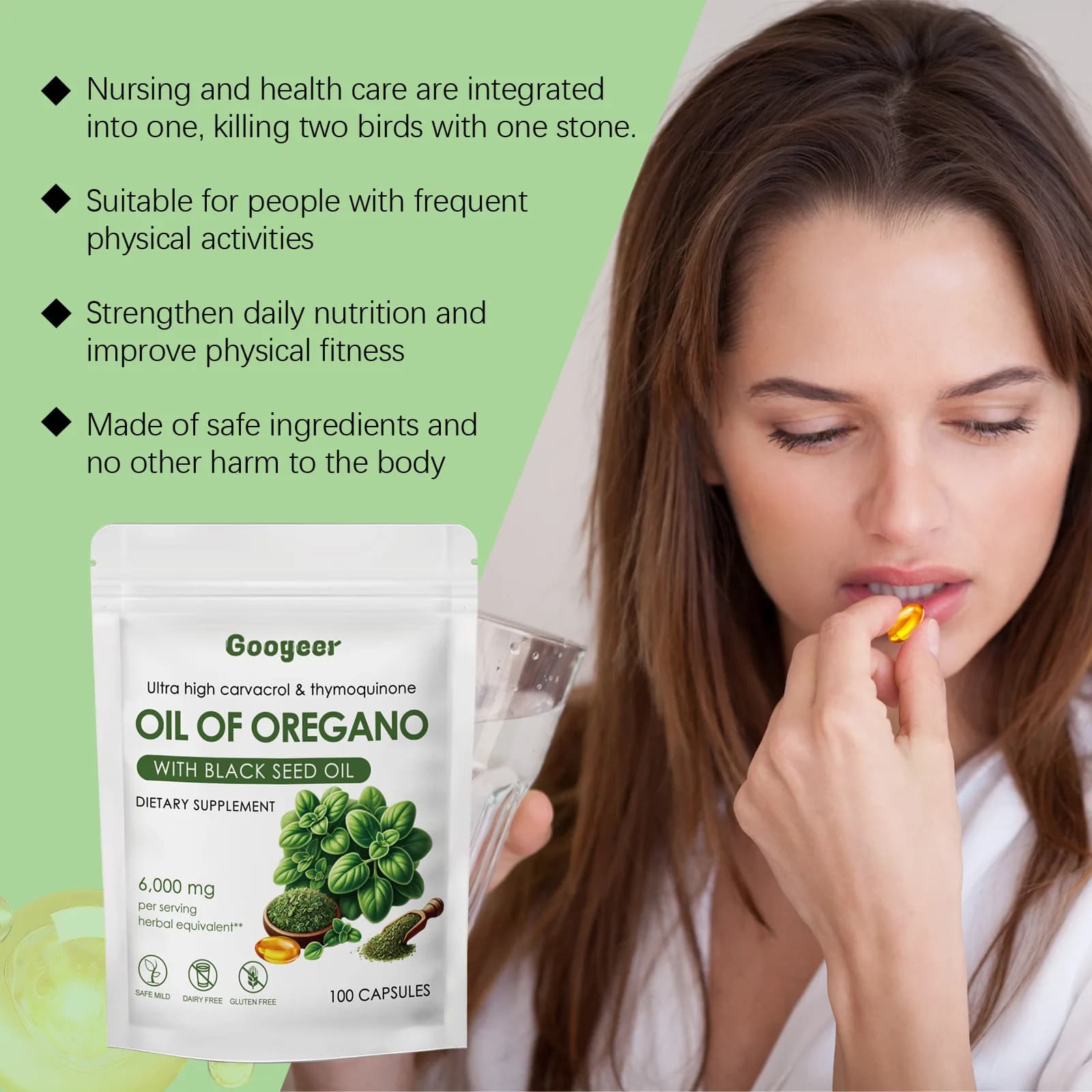 180/900 gélules d'huile d'origan 2 en 1, 6000 mg, capsules de supplément d'huile d'origan avec huile de nigelle