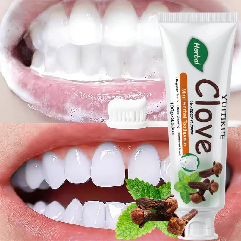 YUITIKUE Dentifrice Herbal Menthe Clou de Girofle 100g Sans Fluorure pour un Nettoyage en Profondeur, des Dents Éclatantes et une Haleine Fraîche