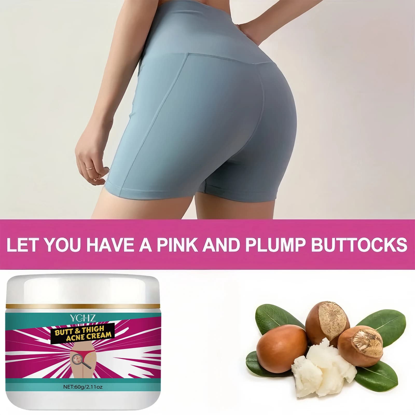 Crème raffermissante pour les fesses, crème de massage pour des fesses sexy, réduit les irrégularités, estompe les lignes, crée des fesses lisses et belles, crème de massage liftante pour les fesses,