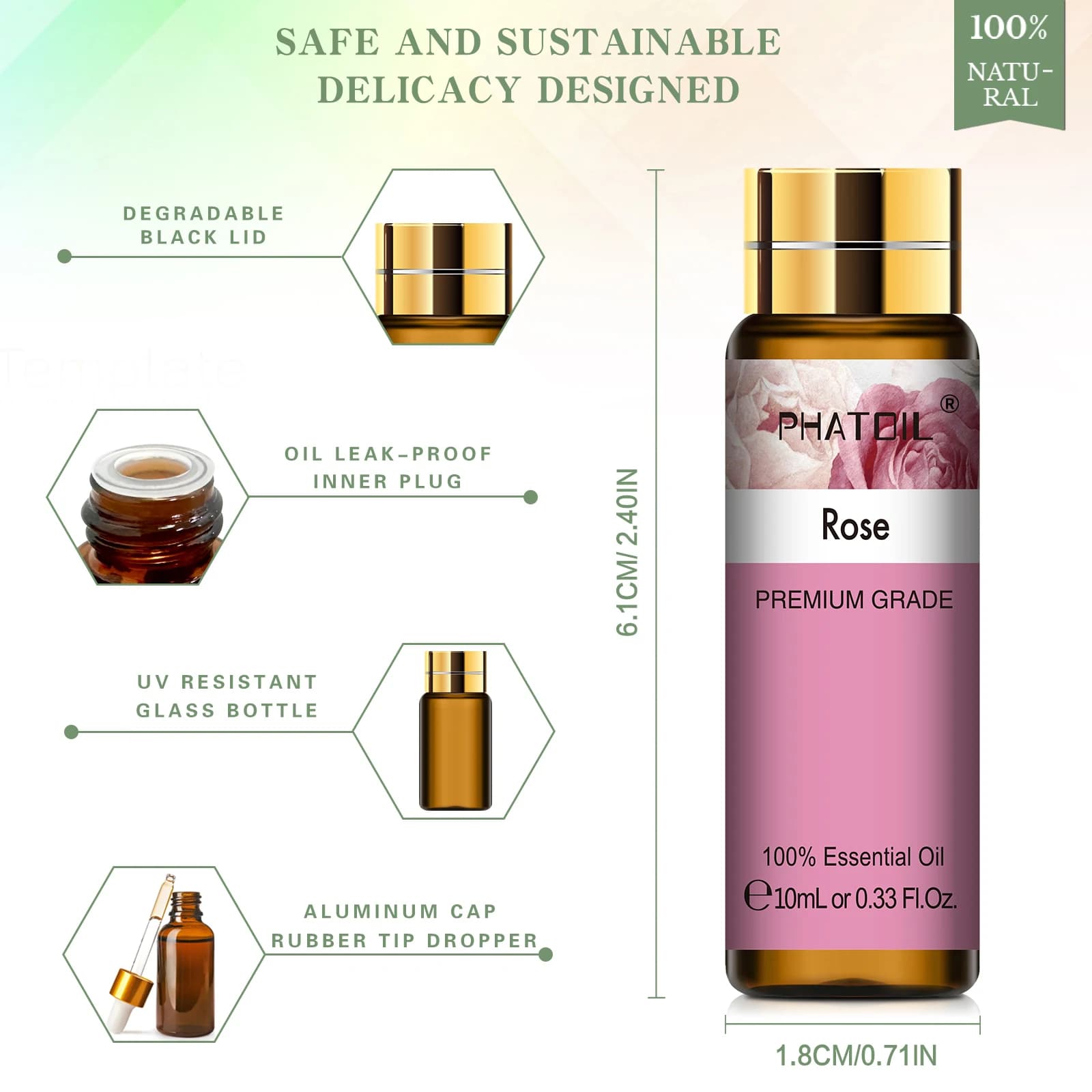 PHATOIL 10ML Rose vanille Neroli menthe verte huiles essentielles naturelles pures diffuseur Massage Spa bougies savons arôme huile de parfum