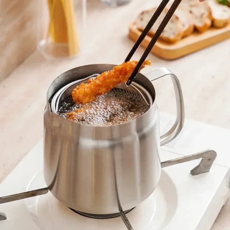 Pot de stockage d'huile et de graisse en acier inoxydable 2/1,5 L avec panier de friture et passoire à mailles fines pour la cuisine