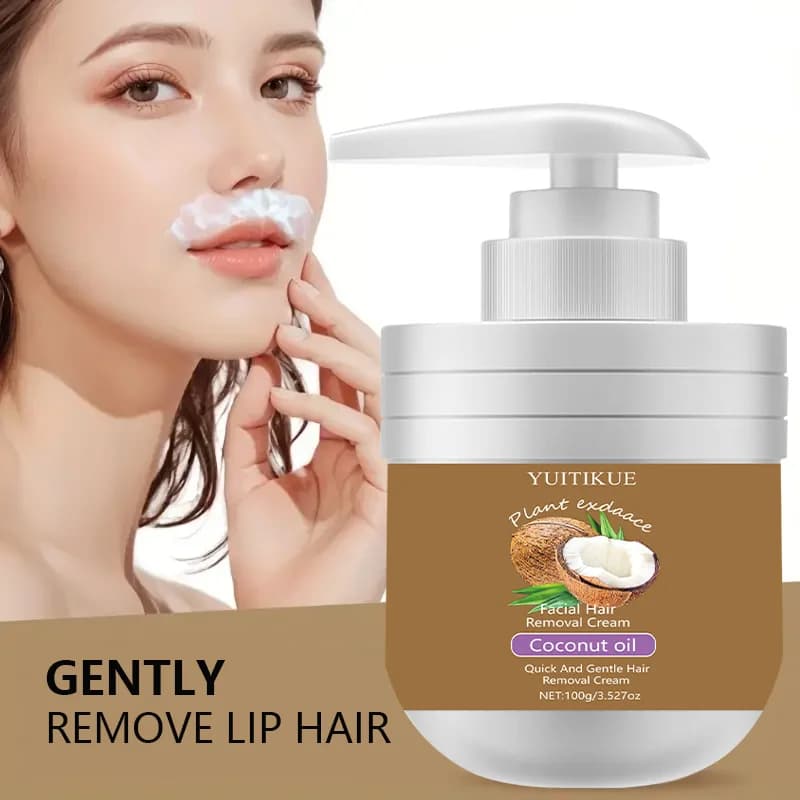 Crème dépilatoire visage à l'huile de coco YUITIKUE - Épilateur doux pour les lèvres, soyeux, non collant, hydratant et sans points noirs, 100g