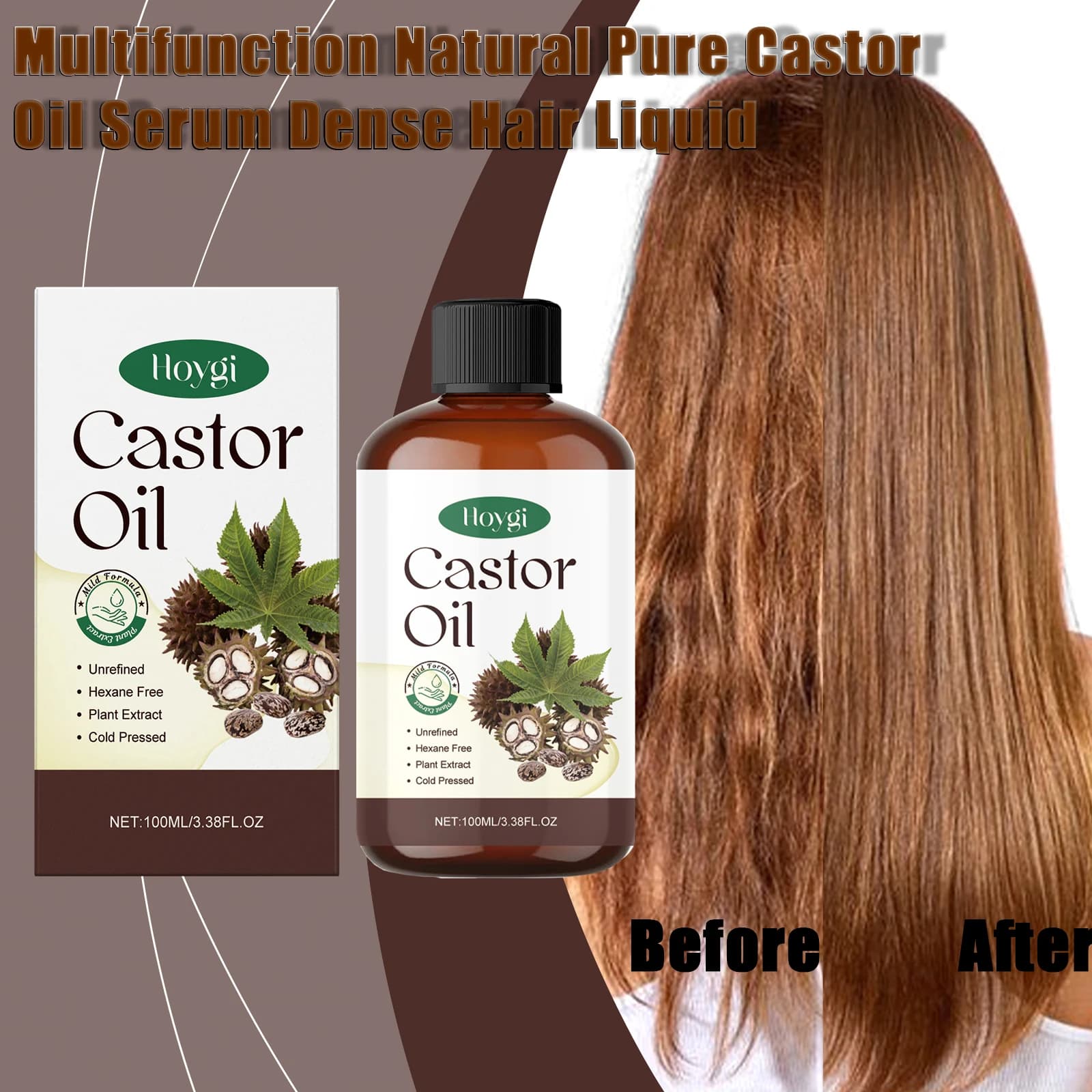 Sérum capillaire à l'huile de ricin biologique, alimentation en profondeur, réparation des racines des cheveux endommagées, perte de cheveux, traitement du cuir chevelu, lissage, soins capillaires