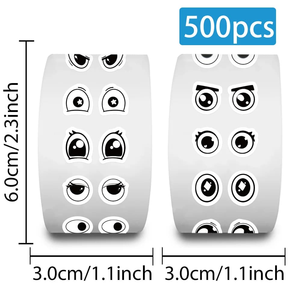 500 pièces Anime yeux rouleau autocollants décalcomanies pour ordinateur portable Scrapbook Skateboard valise guitare bricolage esthétique étanche autocollants