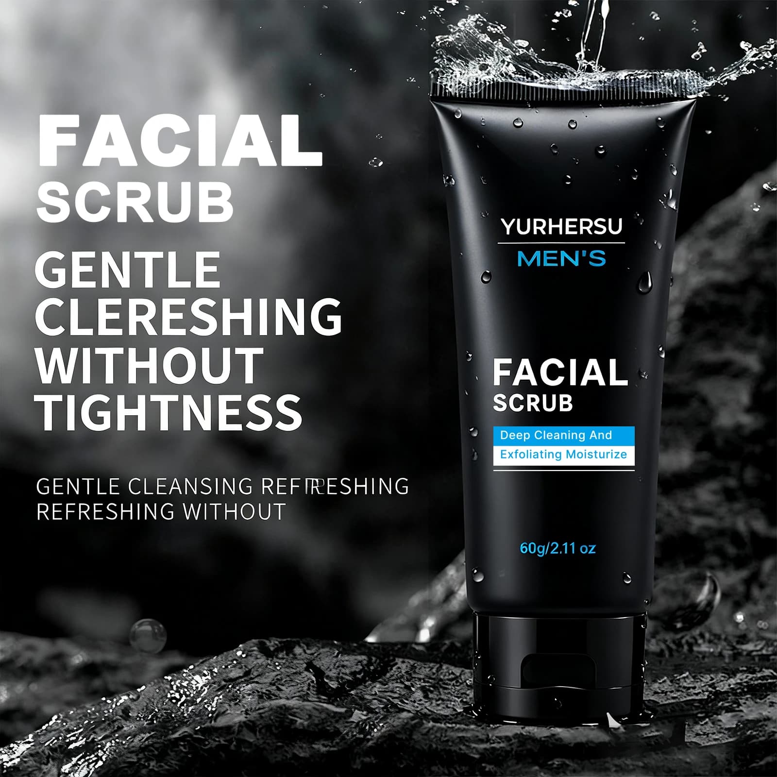Gommage exfoliant pour le visage pour hommes, contrôle de l'huile, nettoyage en profondeur des pores, acné, élimination des points noirs, peau grasse, post-rasage, 60g