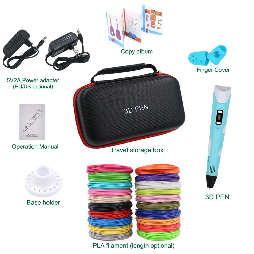 Stylo 3D pour enfants, stylo d'impression de dessin 3D avec adaptateur d'alimentation pour écran LCD, jouet à Filament PLA de 200M, cadeau de noël et d'anniversaire pour enfants, DIY
