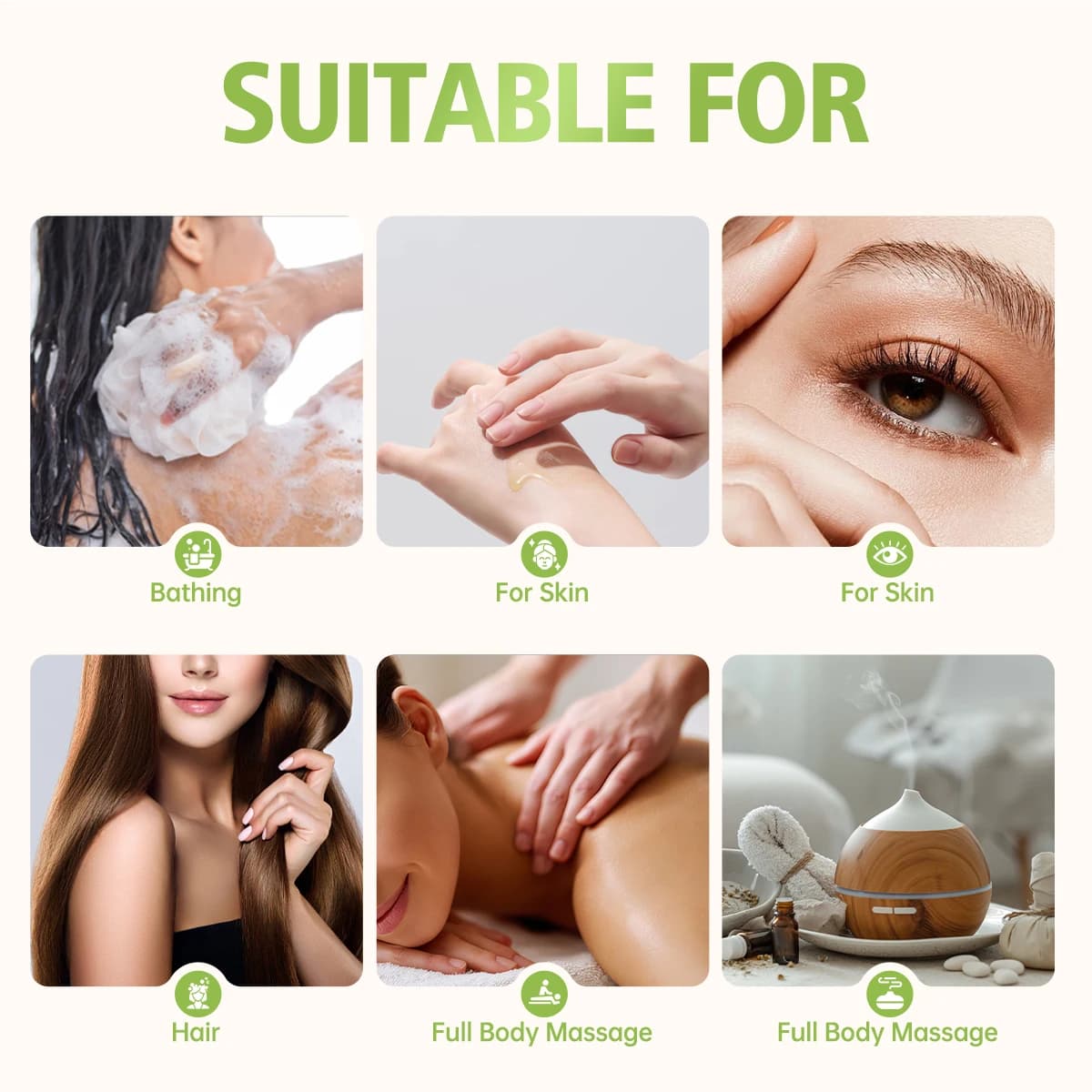L'huile essentielle de Tamanu, l'arôme fruité, convient à l'utilisation dans les diffuseurs et les humidificateurs et peut également être utilisée dans le massage corporel.
