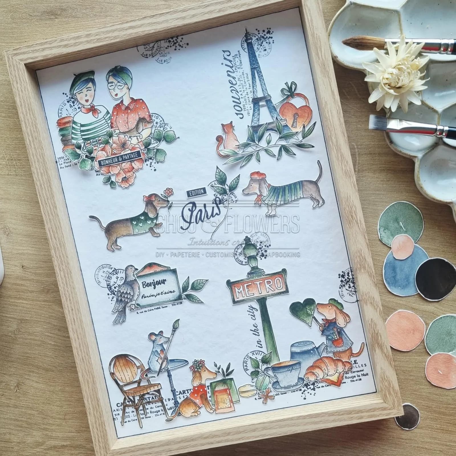 Tampon en silicone transparent sur le thème de Paris, France : Tour Eiffel, Café sur le toit de Paris, Croissant, Cadre, Ville européenne pour scrapbooking et création de cartes
