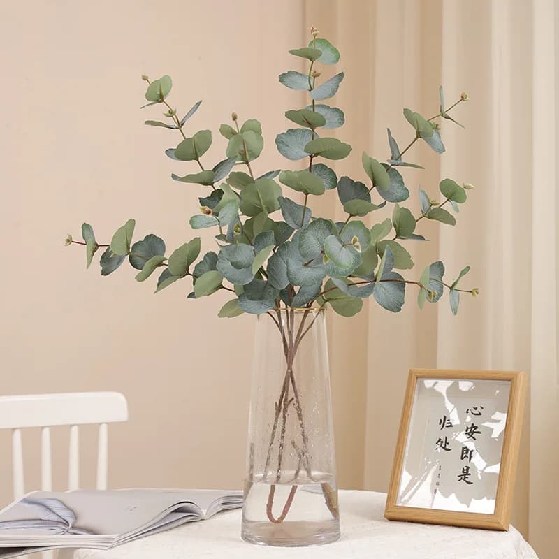 Branche d'arbre d'eucalyptus artificielle, feuilles rondes, feuille d'argent, plante rétro, décoration de boutique de mariage, fausse feuillage de fleurs, nouvelle collection 2023