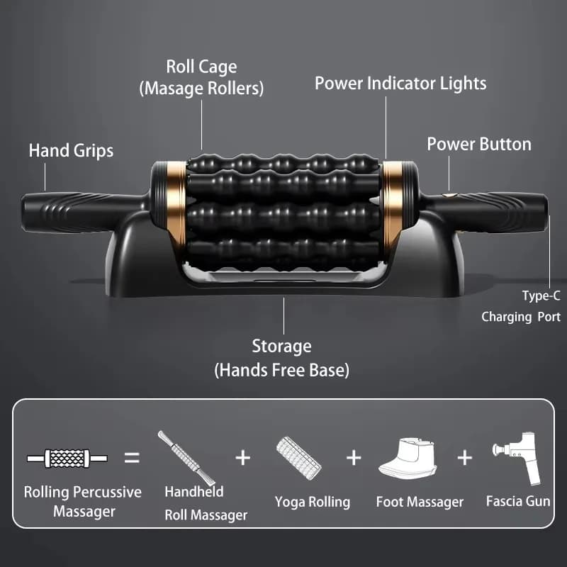 Rouleau électrique pour la relaxation musculaire, thérapie par percussion, massage anticellulite, machine rechargeable pour le modelage du corps et l'amincissement